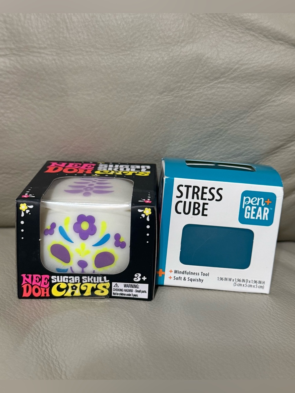 NEW Needoh Sugar Skull Cats PURPLE Halloween Squishy + Pen & Gear Stress Cube